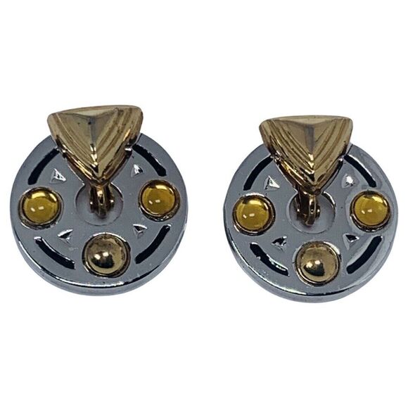 Piscitelli   Designer Gold Door Knocker Clip On Earrings 1" Silver & Gold - Picture 13 of 16